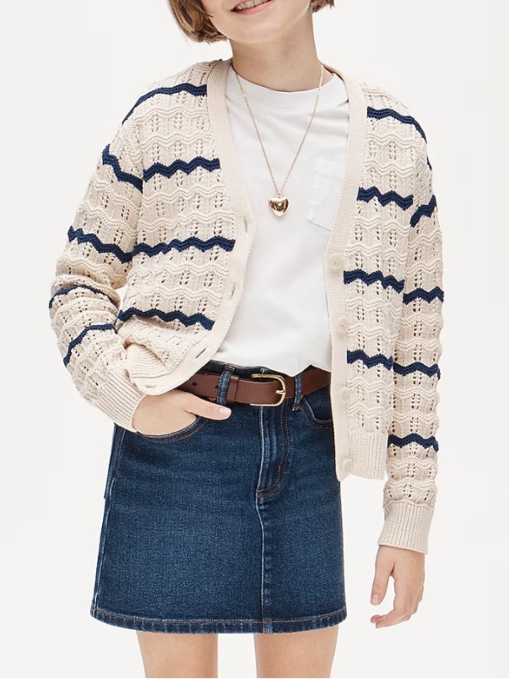 J crew natural navy Girls' squiggle cotton cardigan in stripe